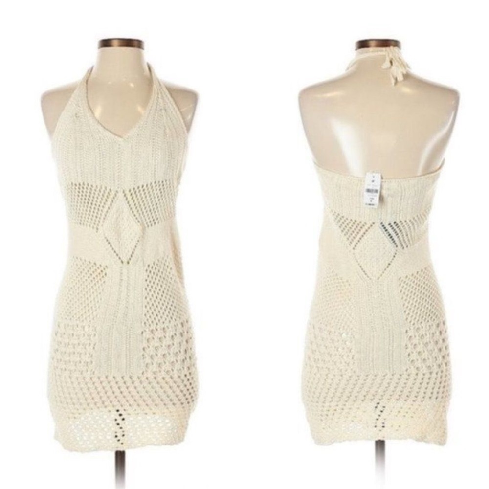 Call Me Eden Crochet halter, mini dress, cover-up S cream